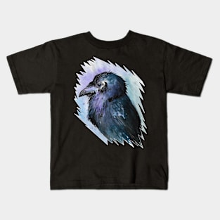 Raven portrait - watercolour - gothic art and designs Kids T-Shirt